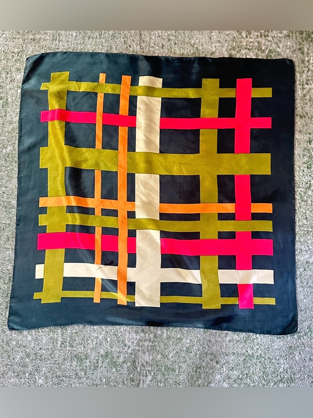 Vintage Geometric Plaid Square Silken Scarf, Likely Givenchy or Echo (26”) - Picture 2 of 5
